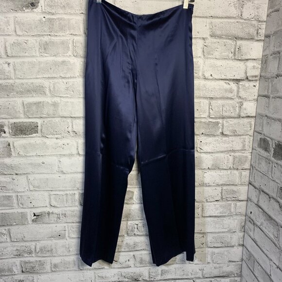 Vintage 90s Tuxedo 2 Pc Suit Set Navy Velvet Blazer Jacket Satin High Rise Pants - Picture 7 of 15